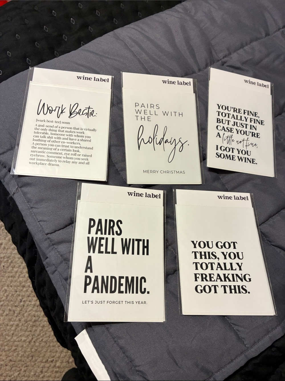 Wine 🍷 Label Sticker Pack of 5 - Black & White Typographic Designs - Humorous